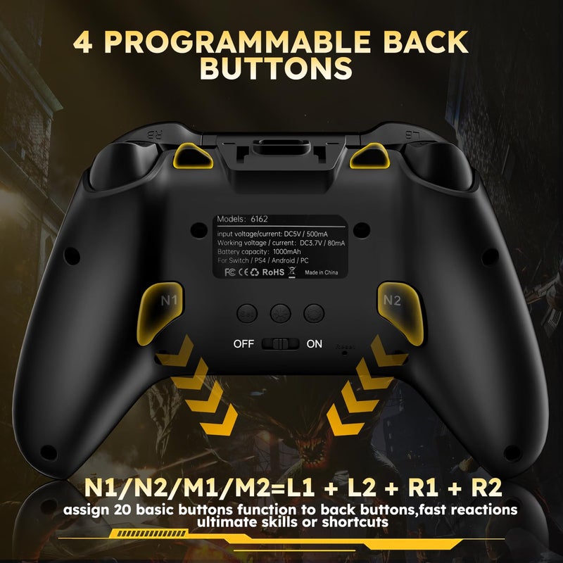 pedroshaw Interactive Screen Wireless Gaming Controller, Compatible with PC/PS4/Switch/Android/iOS, 4 Programmable Buttons, Turbo, 6-axis Gyro, Dual Vibration, RGB Lighting, Share, Screenshot, 1000mAh, Wake-up, Black - Image 3